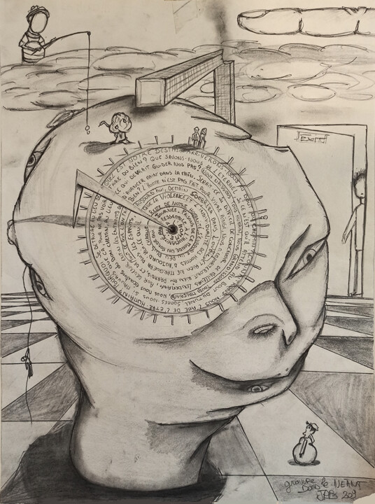 Dessin intitulée "Gravure dans le néa…" par El-Zoufri, Œuvre d'art originale, Crayon