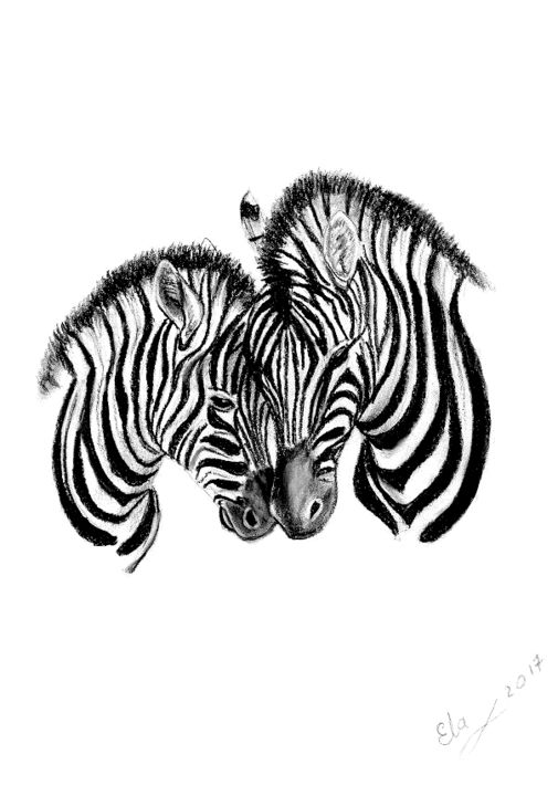 Zeichnungen mit dem Titel "Zebra" von Ela Nowak, Original-Kunstwerk, Pastell