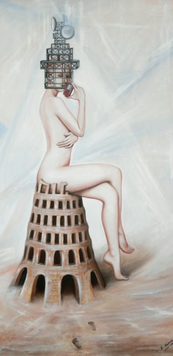 Painting titled "Turm" by Ela Nowak, Original Artwork, Oil