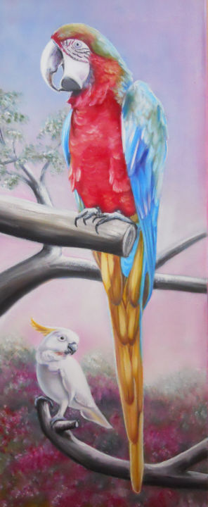 Painting titled "Papagei Portrait" by Ela Nowak, Original Artwork, Oil