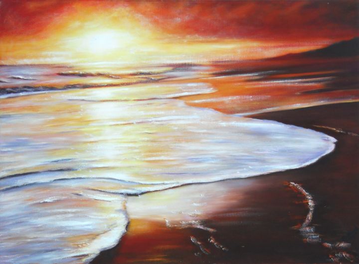 Painting titled "Sonnenuntergang 3" by Ela Nowak, Original Artwork, Oil