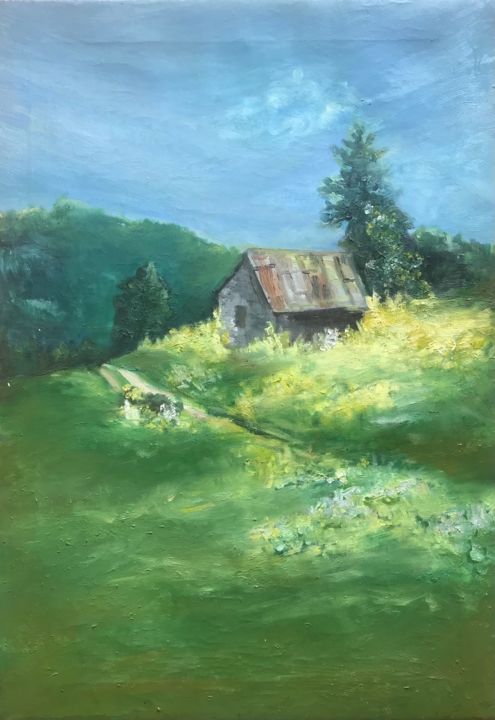 Pintura intitulada "Beautiful village i…" por Elżbieta Helena Pawłowska, Obras de arte originais, Óleo