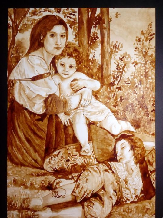 Malerei mit dem Titel "Holy Mary and two o…" von Elahe Dordani, Original-Kunstwerk, Aquarell