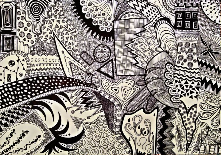 Ζωγραφική με τίτλο "Zentangle2" από Elaina994, Αυθεντικά έργα τέχνης, Μαρκαδόρος Τοποθετήθηκε στο Άλλος άκαμπτος πίνακας