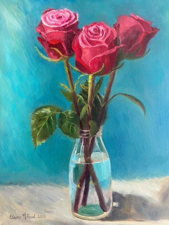 "Red Roses" başlıklı Tablo Elaine Mifsud tarafından, Orijinal sanat, Petrol