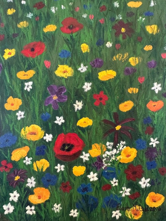 Painting titled "Flower Bed" by Elaine Mifsud, Original Artwork, Oil Mounted on Wood Panel