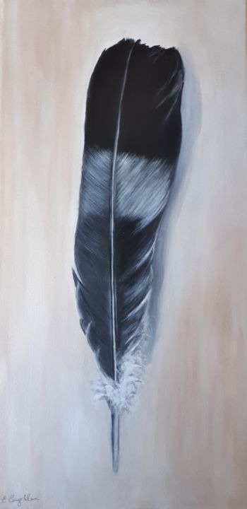 Painting titled "Lost Feather" by Elaine Coughlan, Original Artwork, Acrylic