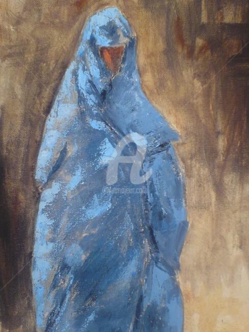 Peinture intitulée "femme voilée (détai…" par Abdallah El Alaoui, Œuvre d'art originale