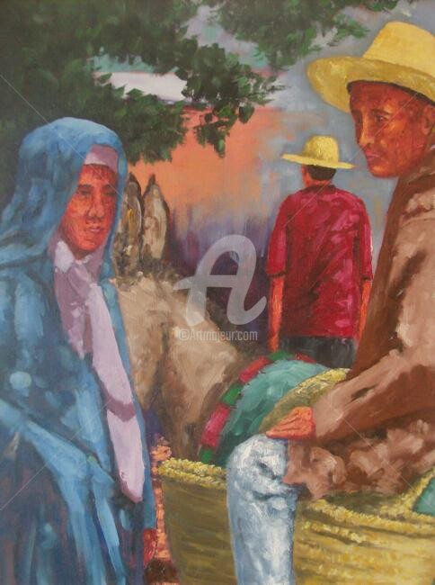 Peinture intitulée "rencontre (détail)" par Abdallah El Alaoui, Œuvre d'art originale, Huile