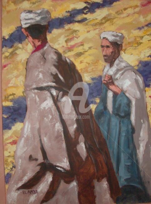 Peinture intitulée "deux campagnards" par Abdallah El Alaoui, Œuvre d'art originale, Autre