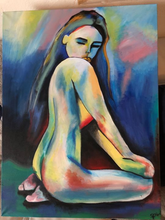 Painting titled "Nue" by Elodie Lavey, Original Artwork, Acrylic