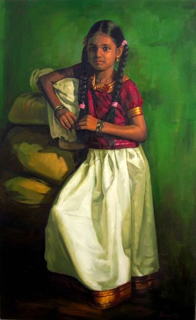 Painting titled "a girl6" by S.Elayaraja, Original Artwork, Oil
