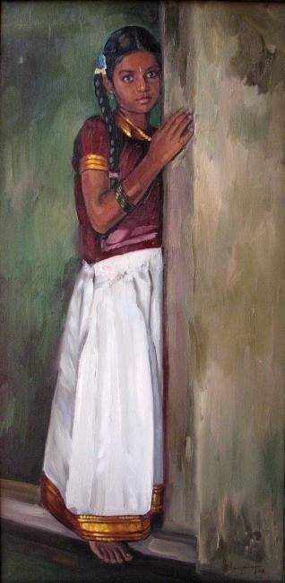 Painting titled "girl" by S.Elayaraja, Original Artwork, Oil