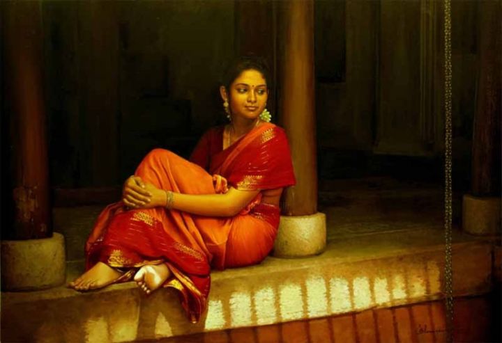 Painting titled "self conversation" by S.Elayaraja, Original Artwork, Oil