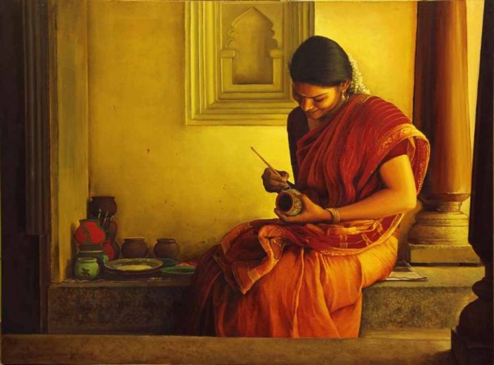 Painting titled "colorfull thaughts" by S.Elayaraja, Original Artwork, Oil