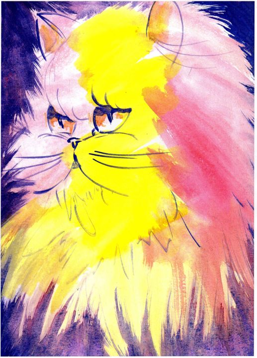 Malerei mit dem Titel "chat persan" von Elba Baumelle, Original-Kunstwerk