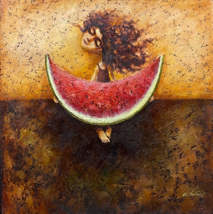 Painting titled "A big sweet dream" by Elchin Bunyatov, Original Artwork, Oil Mounted on Wood Panel