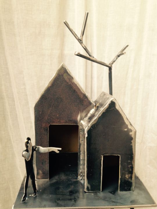 Sculpture titled "Eldekan "Golden Hut…" by Eldekan, Original Artwork, Metals