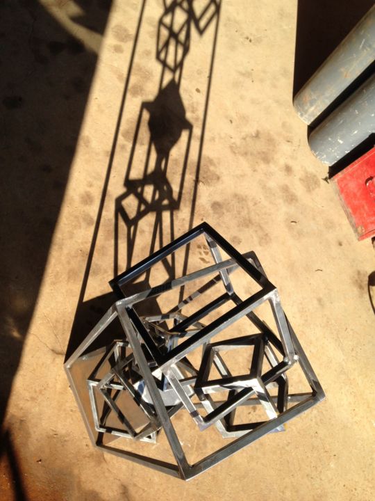 Sculpture intitulée "EldeKan "Frame Cube…" par Eldekan, Œuvre d'art originale, Métaux