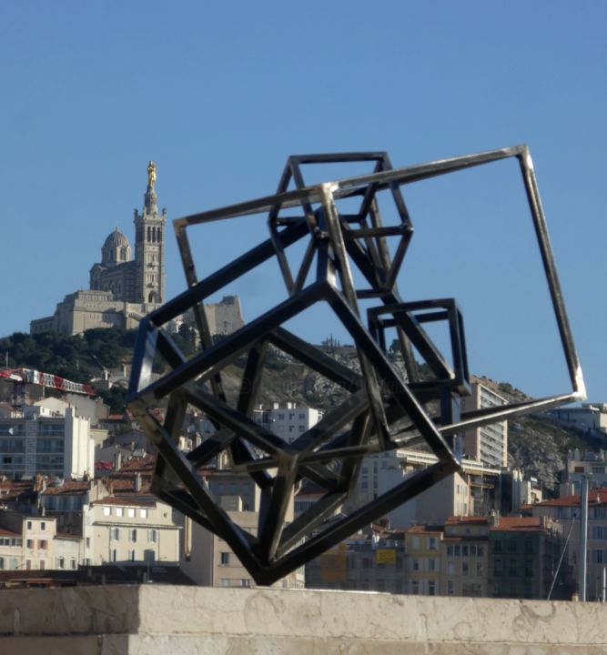 Sculpture titled "EldeKan "Cubes unde…" by Eldekan, Original Artwork, Metals