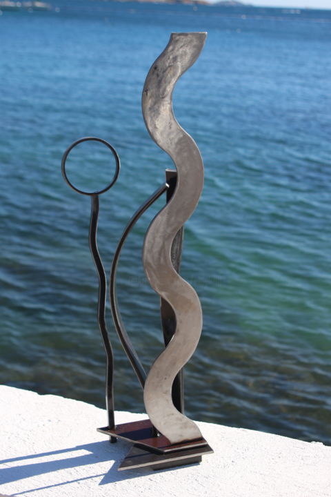 Sculpture titled "EldeKan "Wave" behi…" by Eldekan, Original Artwork, Metals