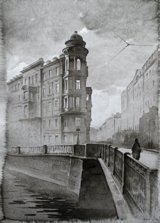 Рисунок под названием "Apartment house-Дох…" - Eldeukov - Ильдюков, Подлинное произведение искусства, Акварель