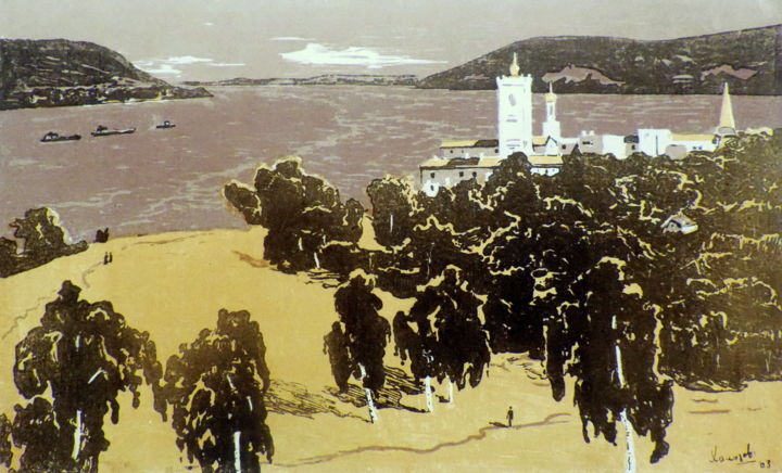 Картина под названием "Жигулёвские ворота.…" - Николай Хальзев, Подлинное произведение искусства, Линогравюры