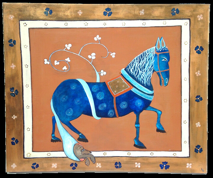 Pintura titulada "Le cheval au chien…" por Eleanor Gabriel, Obra de arte original, Acrílico