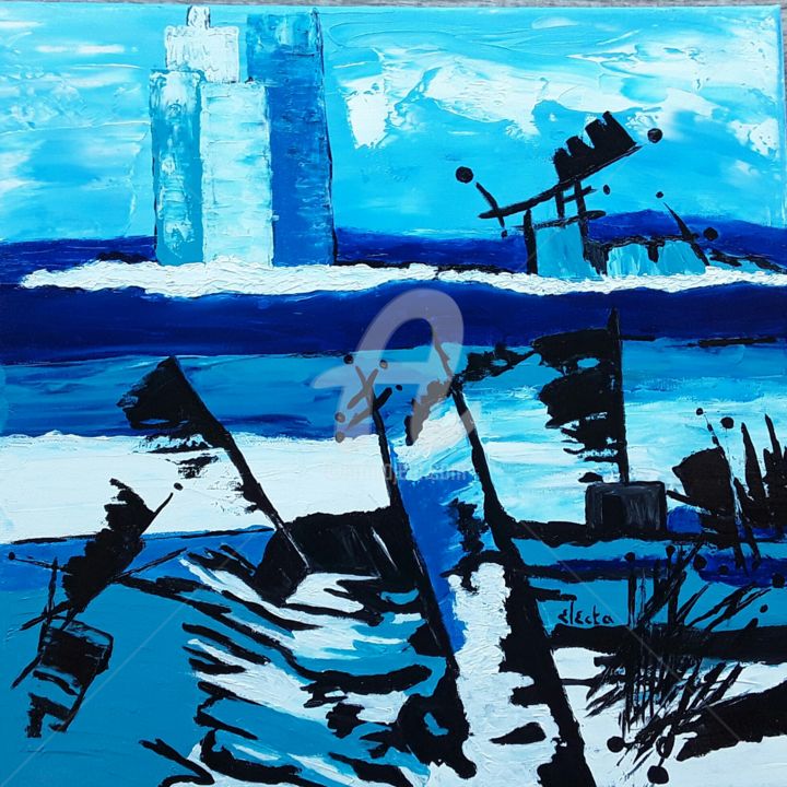 Painting titled "Arrivée sur l'île" by Electa, Original Artwork, Acrylic