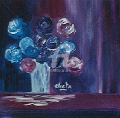Peinture intitulée "fleurs bleues" par Electa, Œuvre d'art originale