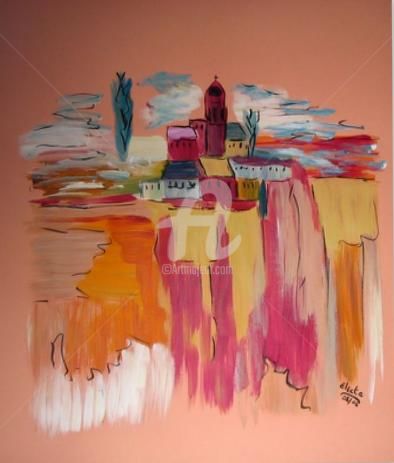 Painting titled "village" by Electa, Original Artwork