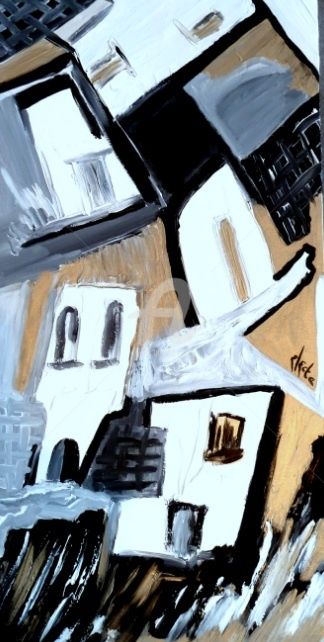 Painting titled "vue sur cour" by Electa, Original Artwork