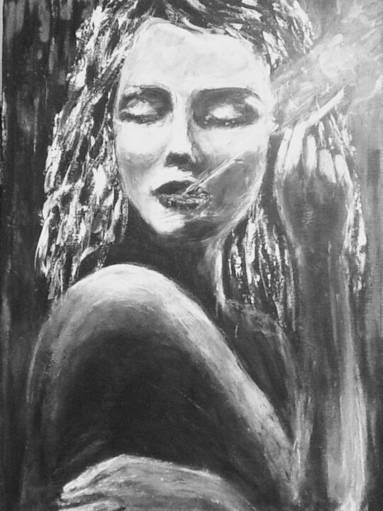 Painting titled "La fumeuse" by Electre, Original Artwork, Acrylic