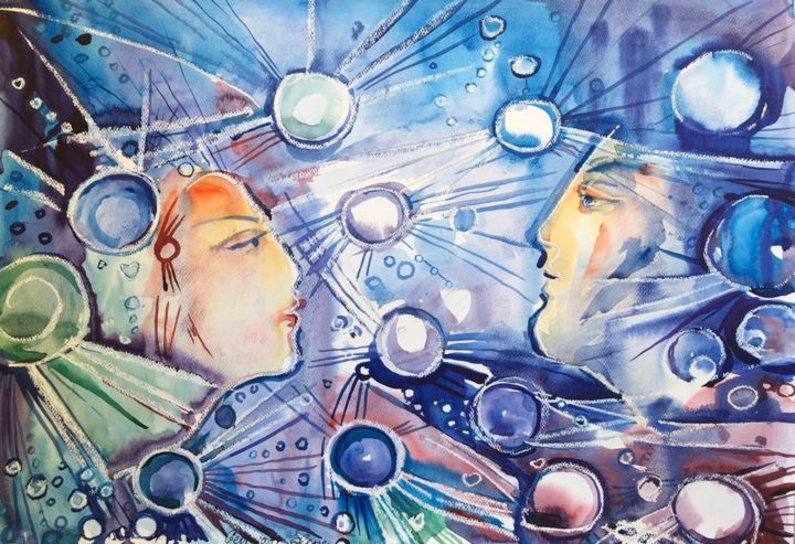 Peinture intitulée "Telepathy" par Elena Georgiadi, Œuvre d'art originale, Aquarelle