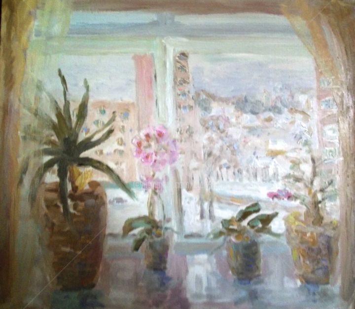 Painting titled "ЗИМА ЗАПОЗДАЛАЯ" by Elen Ruzh, Original Artwork, Oil