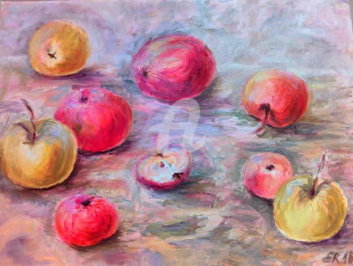 Картина под названием "Яблочный спас" - Elen Ruzh, Подлинное произведение искусства, Масло