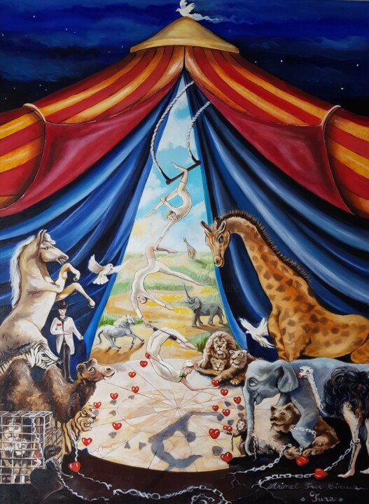 Painting titled "Animal Free Circus" by Elen Ture, Original Artwork, Acrylic