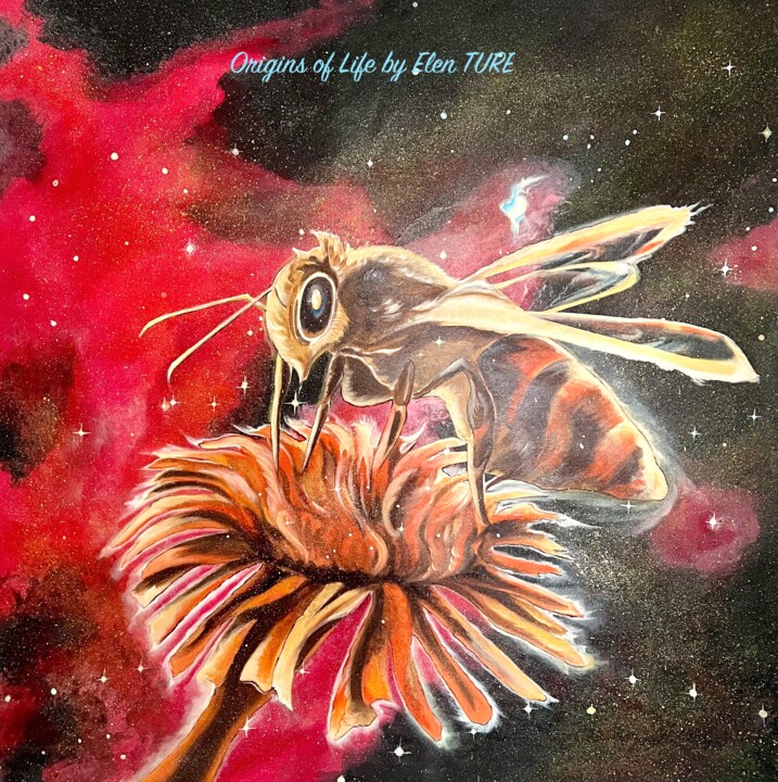 Malerei mit dem Titel "Foraging bee - Ara…" von Elen Ture, Original-Kunstwerk, Acryl
