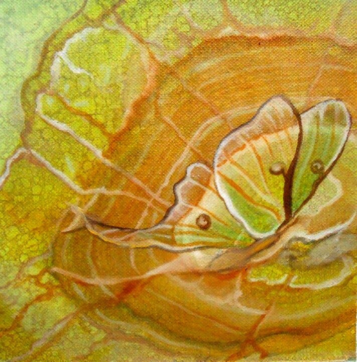 Painting titled "PAPILLON ONYX VERT" by Elen Ture, Original Artwork, Oil