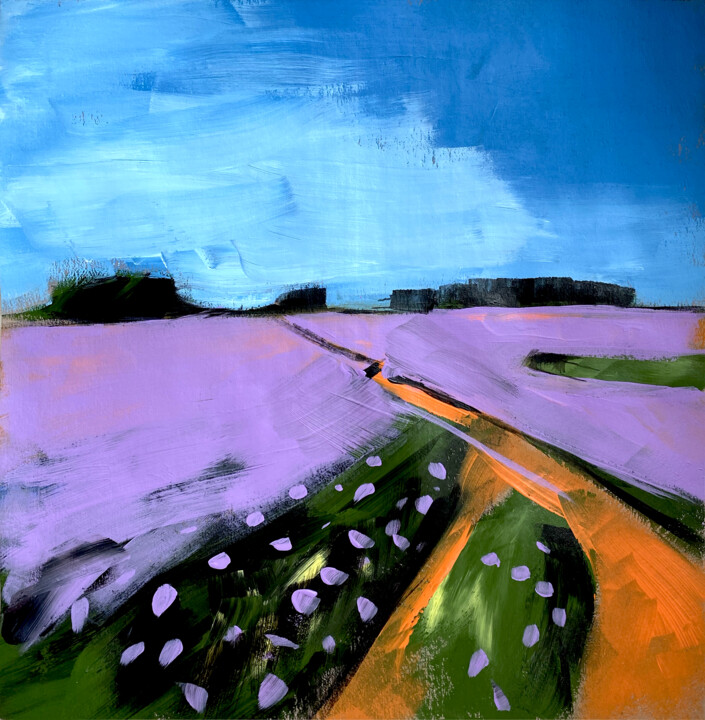 Painting titled "Lavander field" by Elena Aleksandrova, Original Artwork, Acrylic