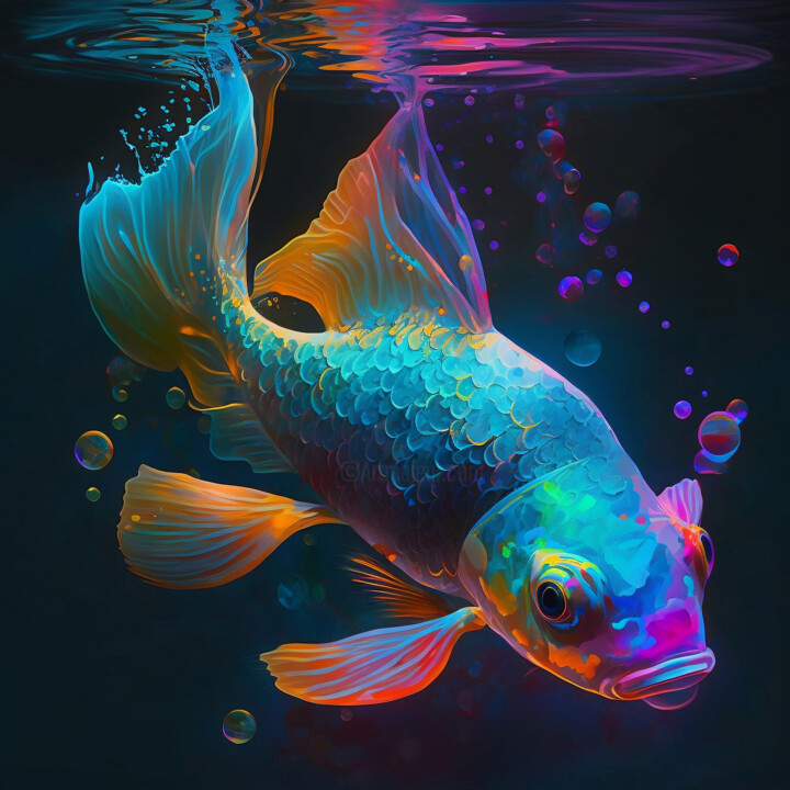 Digital Arts titled "Koi fish" by Elena Aleksandrova, Original Artwork, Digital Print