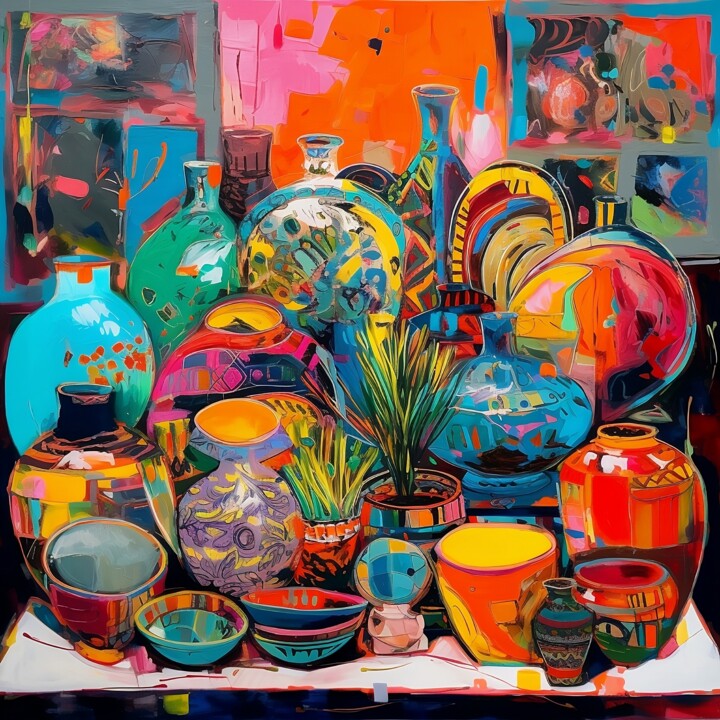 Painting titled "Dizzying Dishes" by Elena Aleksandrova, Original Artwork, Acrylic