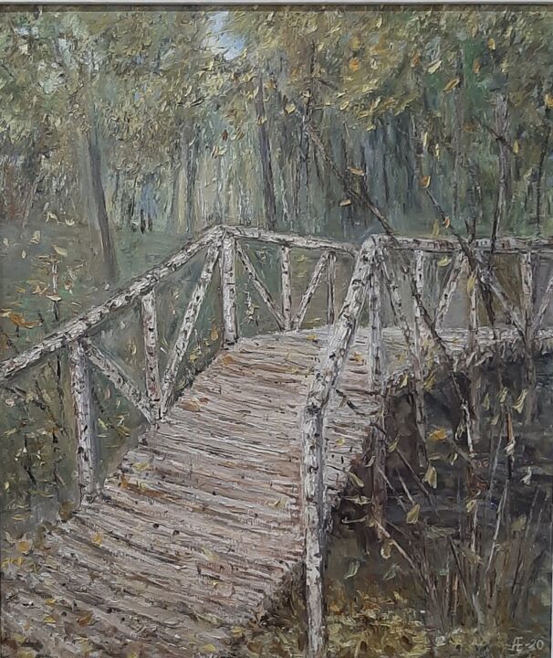 Картина под названием "64.березовый мостик" - Елена Андрус, Подлинное произведение искусства, Масло