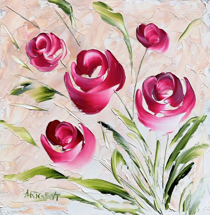 Картина под названием "Alluring roses" - Elena Artgent, Подлинное произведение искусства, Масло Установлен на Деревянная пан…