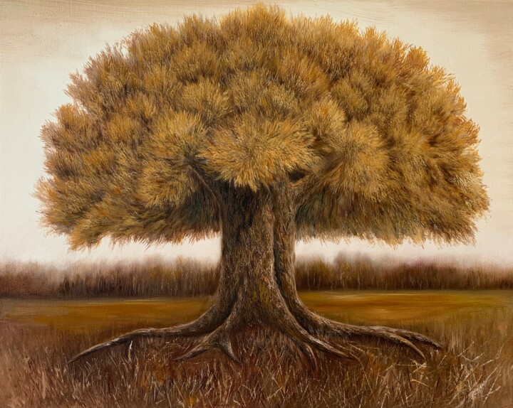 Painting titled "Family tree. Monoch…" by Elena Artgent, Original Artwork, Oil Mounted on Wood Stretcher frame