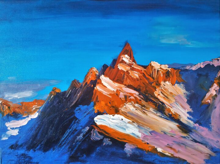 Painting titled "Mountains at sunset" by Elena Barabanova, Original Artwork, Oil