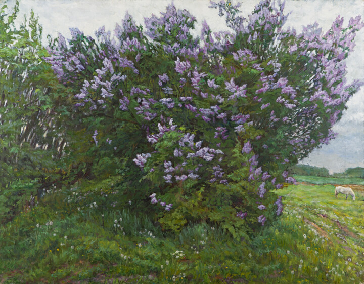 Schilderij getiteld "Lilac" door Elena Barkhatkova, Origineel Kunstwerk, Olie