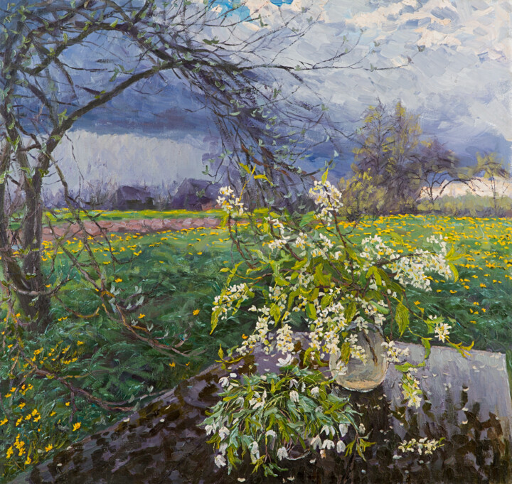 Painting titled "After the Thunderst…" by Elena Barkhatkova, Original Artwork, Oil