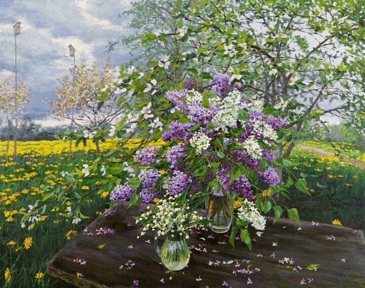 绘画 标题为“Lilacs and Lilies o…” 由Elena Barkhatkova, 原创艺术品, 油
