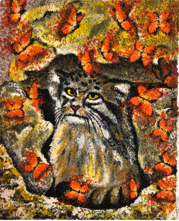 Картина под названием "Observing Manul and…" - Elena Belous, Подлинное произведение искусства, Масло Установлен на Подрамник
